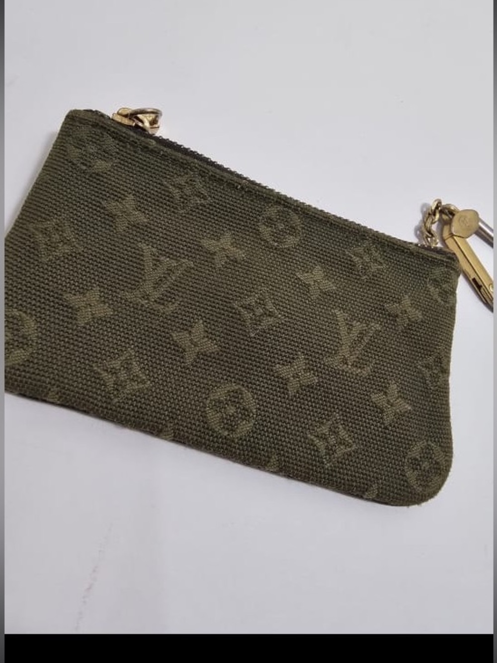 Authentic Louis Vuitton Monogram Mini Lin Pochette Cles Key Pouch Khaki Olive